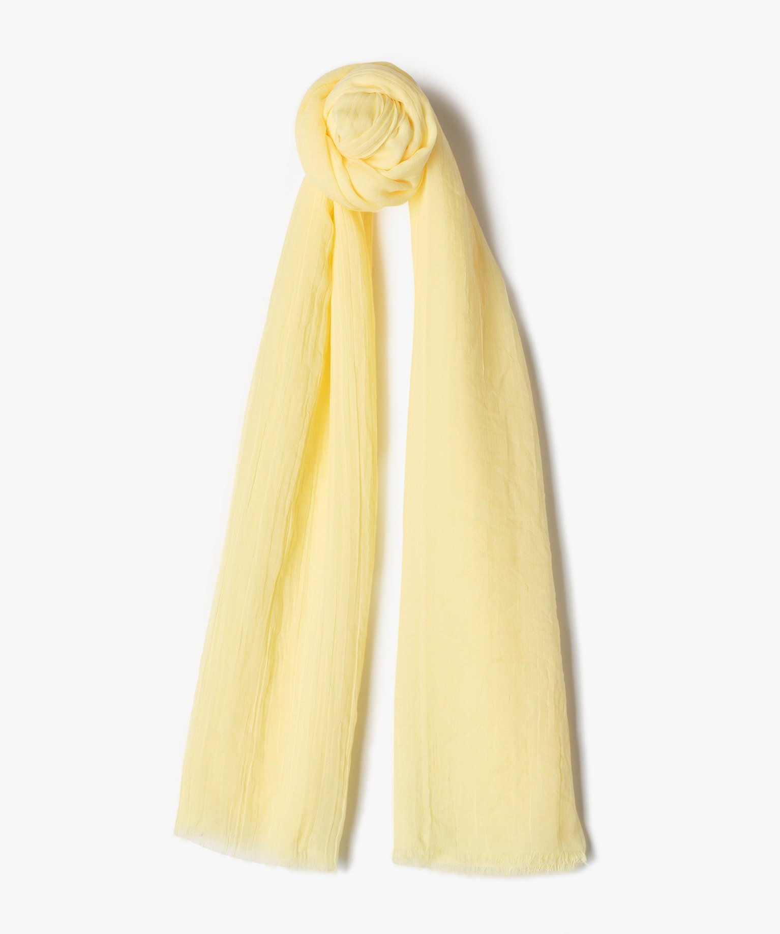 Foulard femme extra fin en polyester recyclé uni jaune | GEMO
