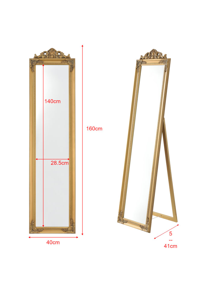 en.casa Standspiegel Arezzo in Gold (H)160cm (B)5cm (L)40cm günstig kaufen onesize