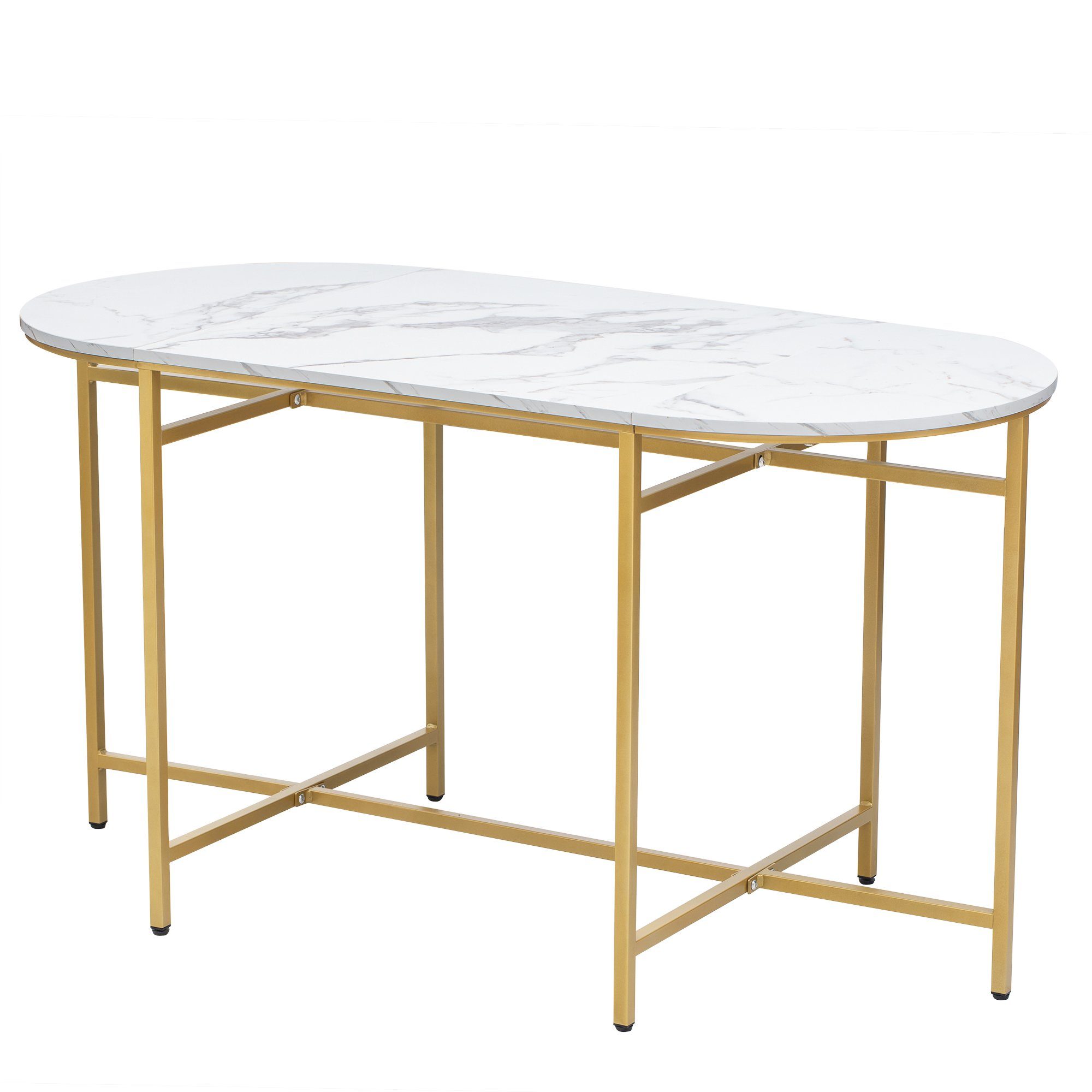REDOM Essgruppe Essgruppe mit Esstisch, 4 kleinen Hockers und 2 großen Hockers, (7-tlg., 140*70*76cm, belastbar 120 kg), Küchen Esstisch Set ausStahlrahmen Moderner weißer und Gold