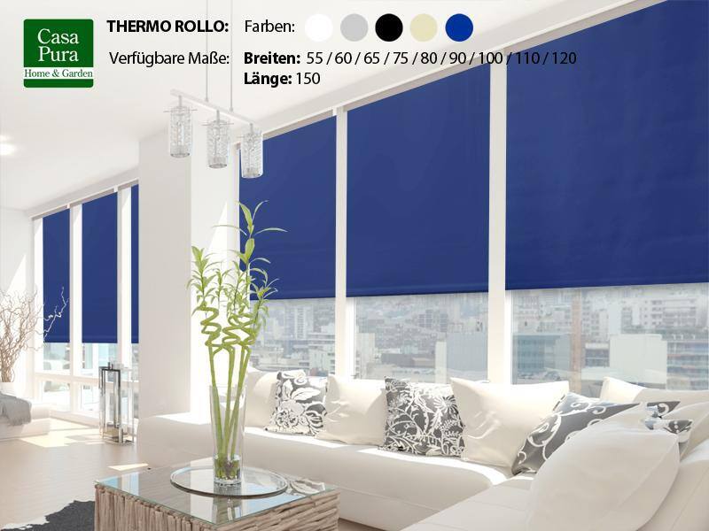 Casa Pura Verdunkelungsrollo Blackout Thermo Polyester Blau 800 x 1500 mm