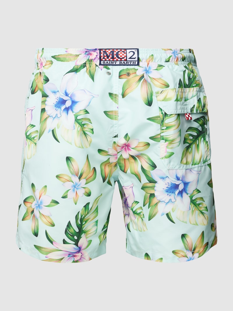 Badehose mit floralem Allover-Print Modell 'GUSTAVIA' in türkis