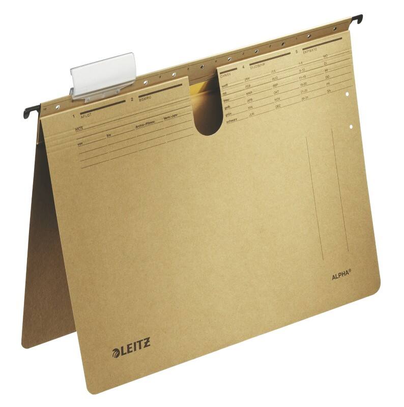 Leitz ALPHA Hängehefter 1914 DIN A4 Kaufmännische Heftung V-Base 15 mm 250 g/m² Naturbraun 100% Recycelter Natron-Karton 10 Stück