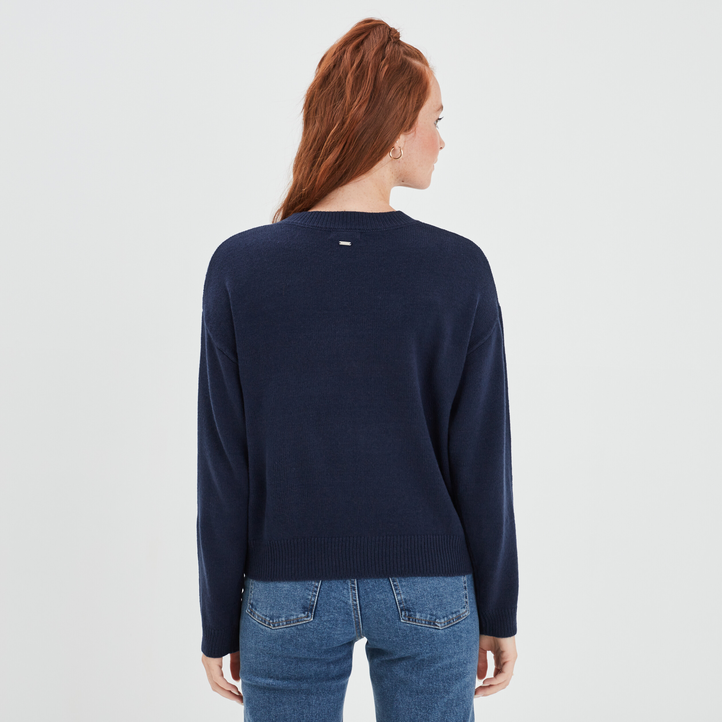 Pull col rond manches longues Creeks bleu marine femme | La Halle