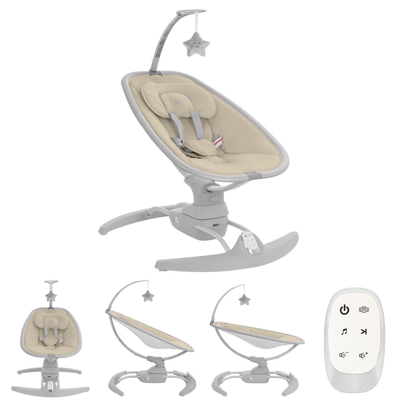 Kikkaboo Babywippe Babywippe Spinny elektrisch, Spielbogen Musikfunktion Fernbedienung Gurt