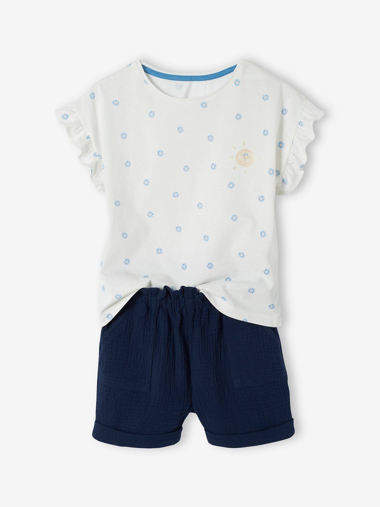 Ensemble t-shirt et short en gaze de coton fille pêche