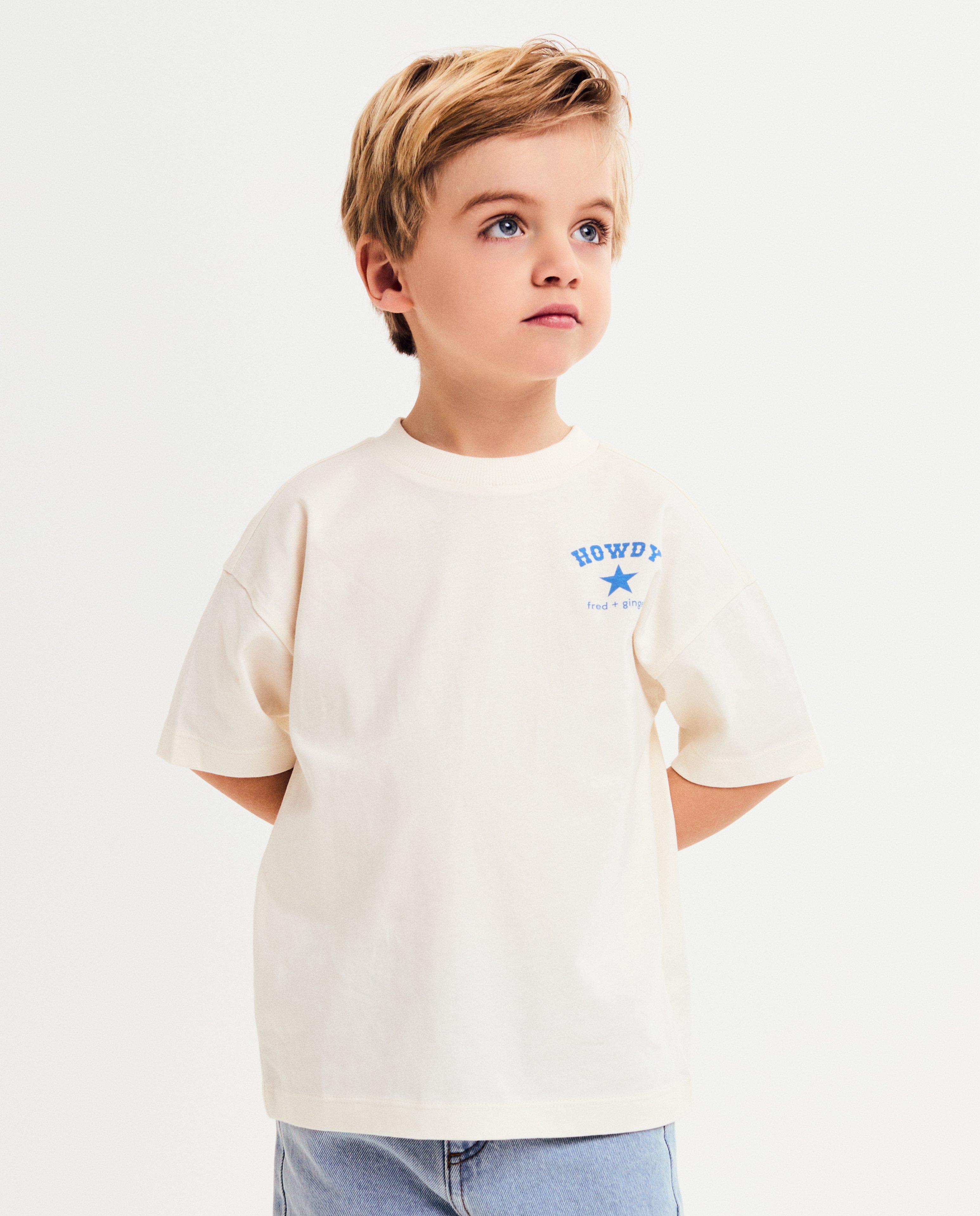 Tricou Fred + Ginger cu imprimeu pe spate, unisex, alb 92-128