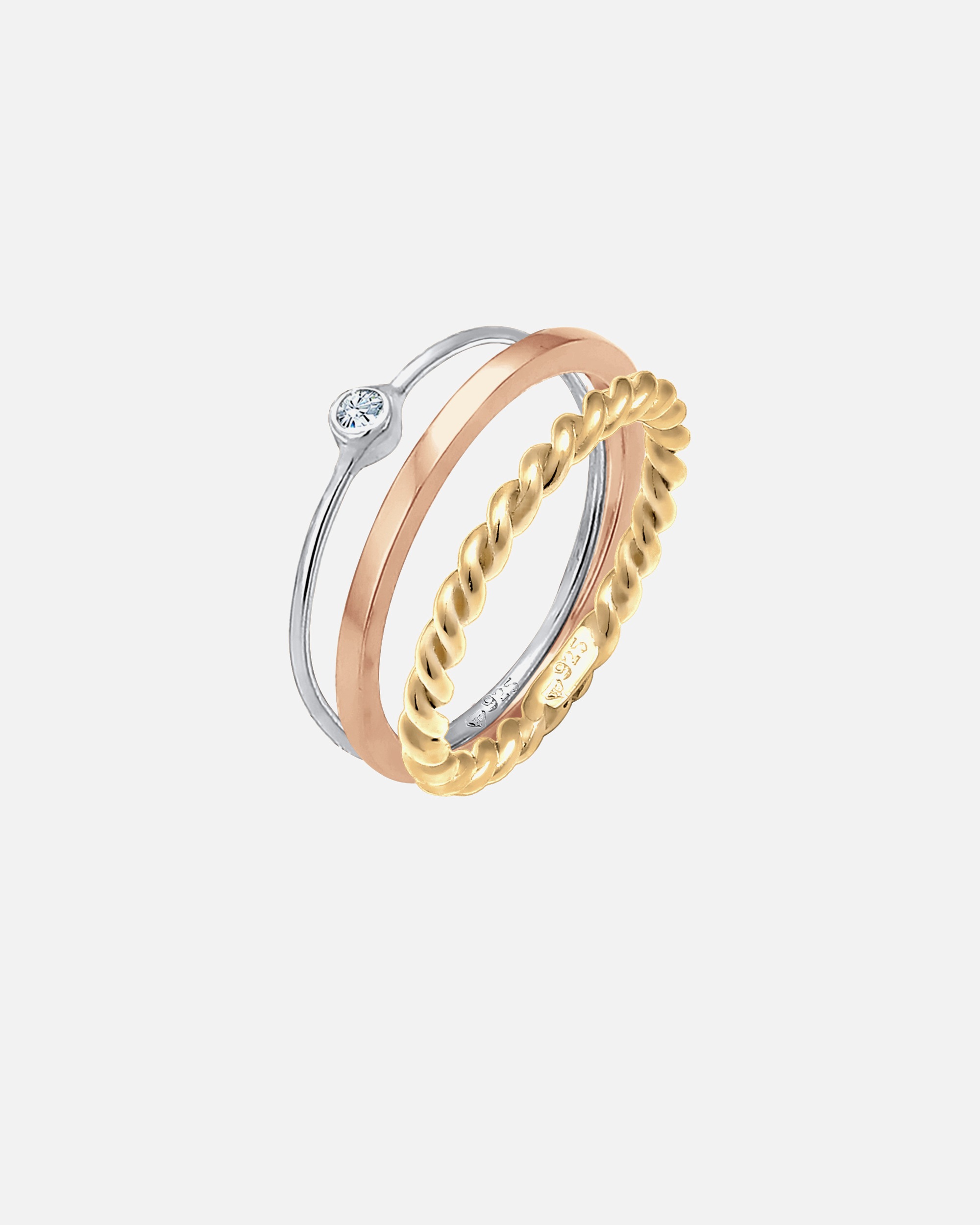 Zestaw damski Elli Solitaire Basic Twisted z kryształem w srebrze próby 925
