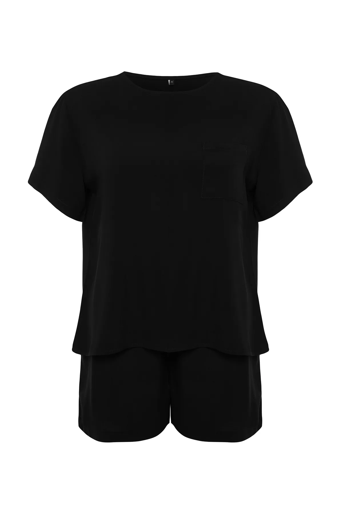 Trendyol Curve  Schwarzes gewebtes Pyjama-Set mit Rundhalsausschnitt TBSSS24AI00005