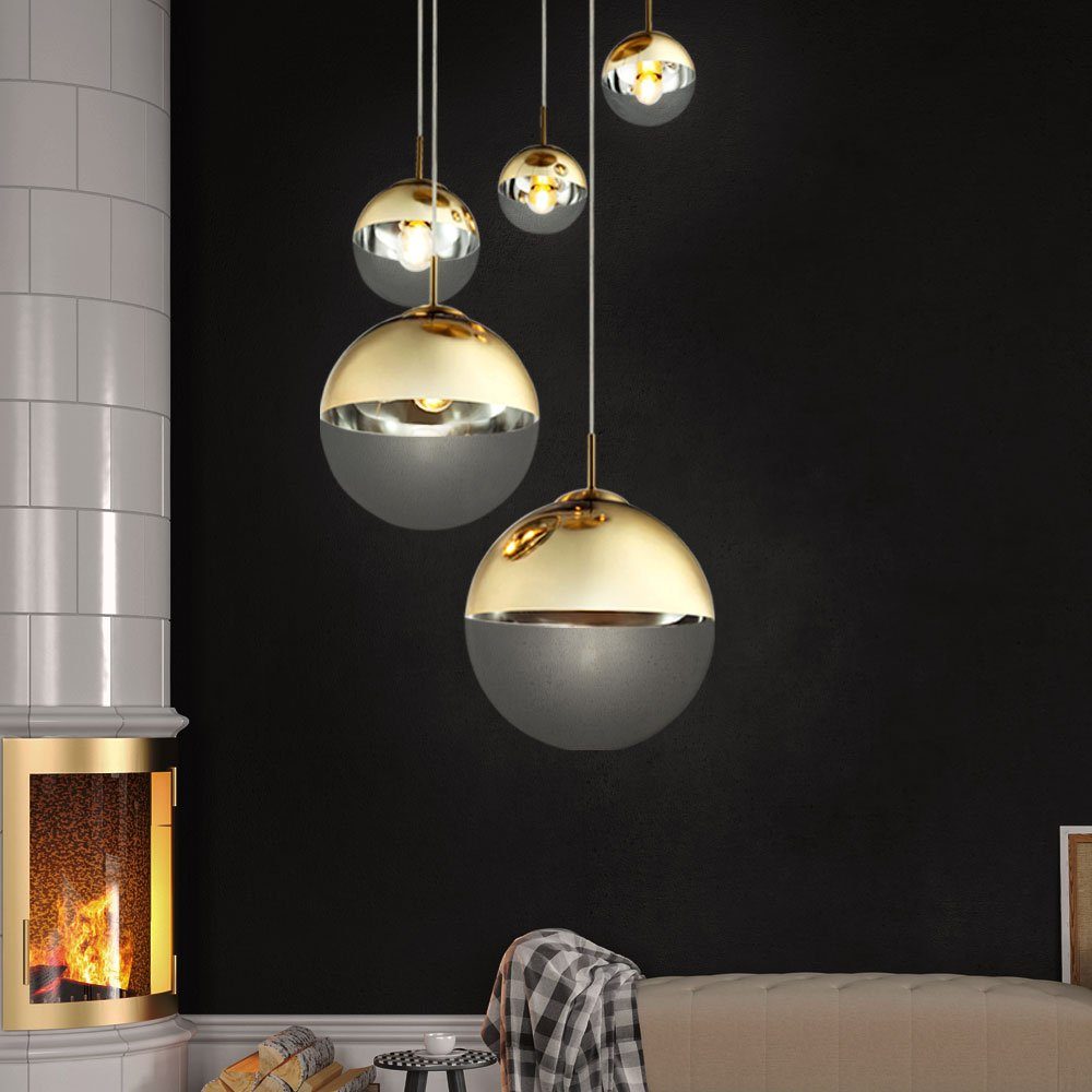 etc-shop Kugelleuchte, Leuchtmittel nicht inklusive, Pendelleuchte Esszimmer Hängelampe gold 5 flammig