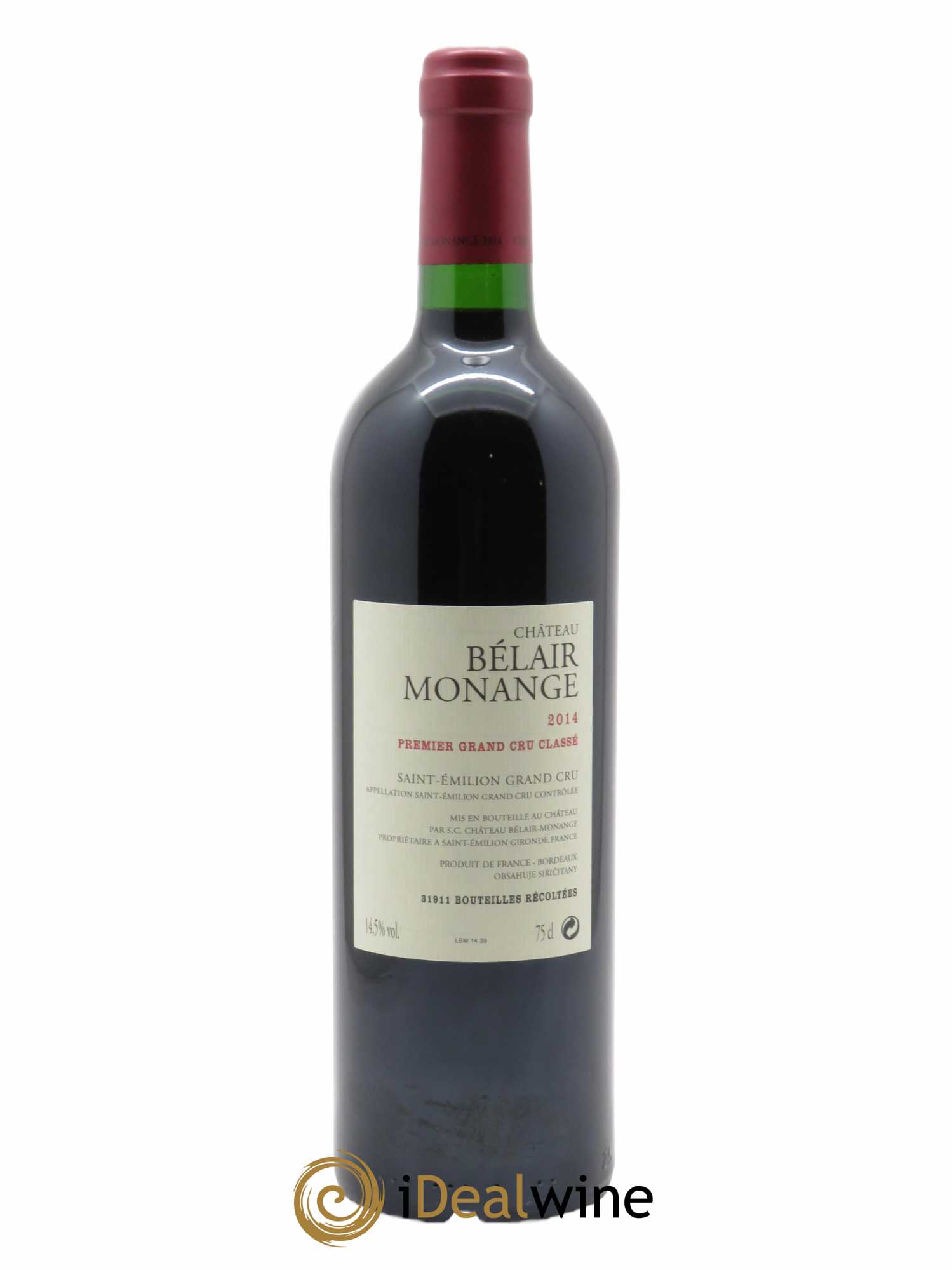 Château Belair (Belair-Monange) 1er Grand Cru Classé B  2014 - Lot de 1 Bouteille