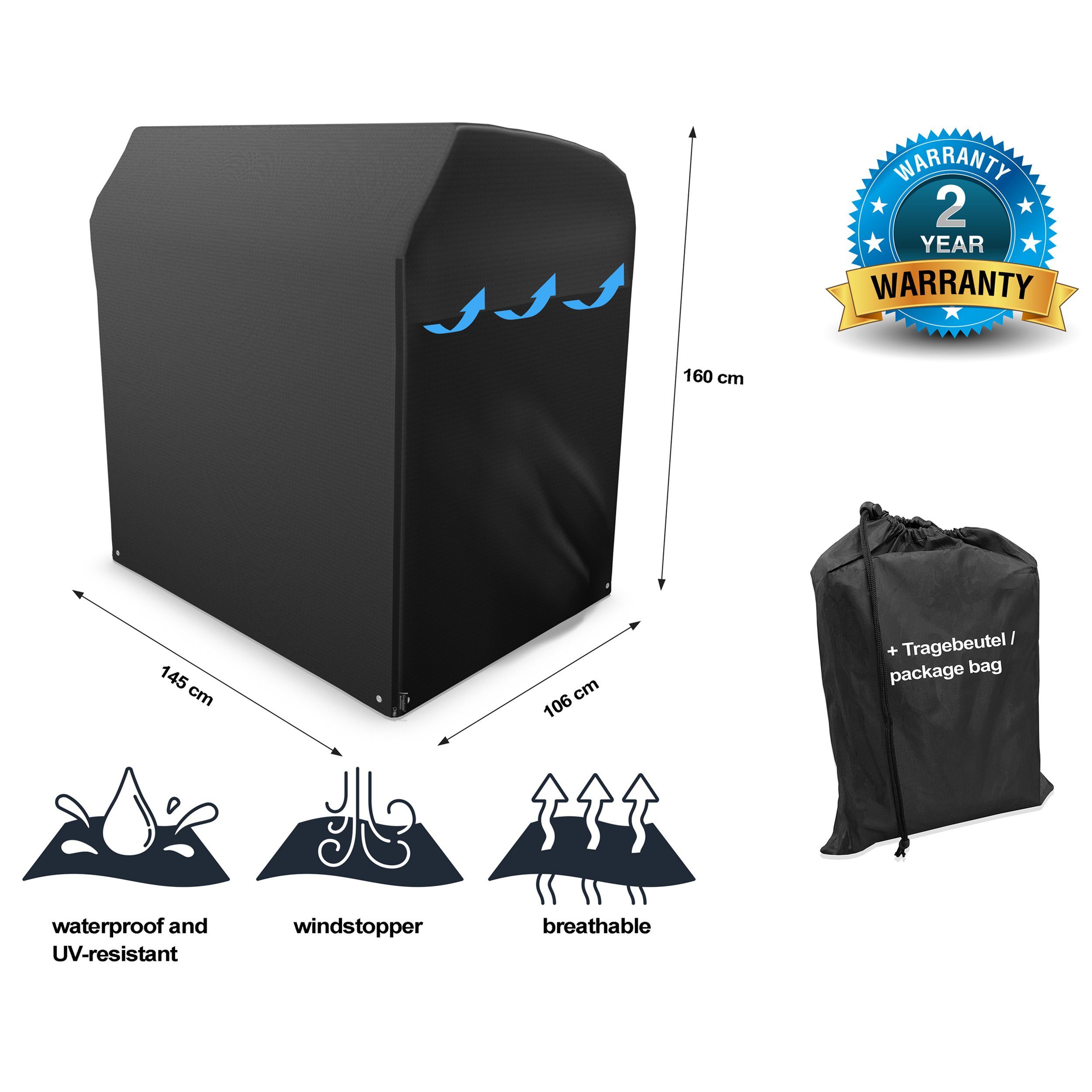 Grasekamp Gartenmöbel-Schutzhülle Black Premium Strandkorbhülle XL