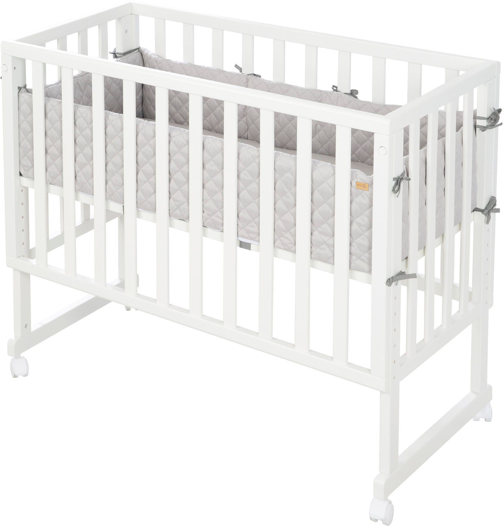 roba® Stubenbett 3in1 roba Style, weiß/silbergrau, mit 4 Rollen, Matratze, Nestchen und Sicherheitsbarriere