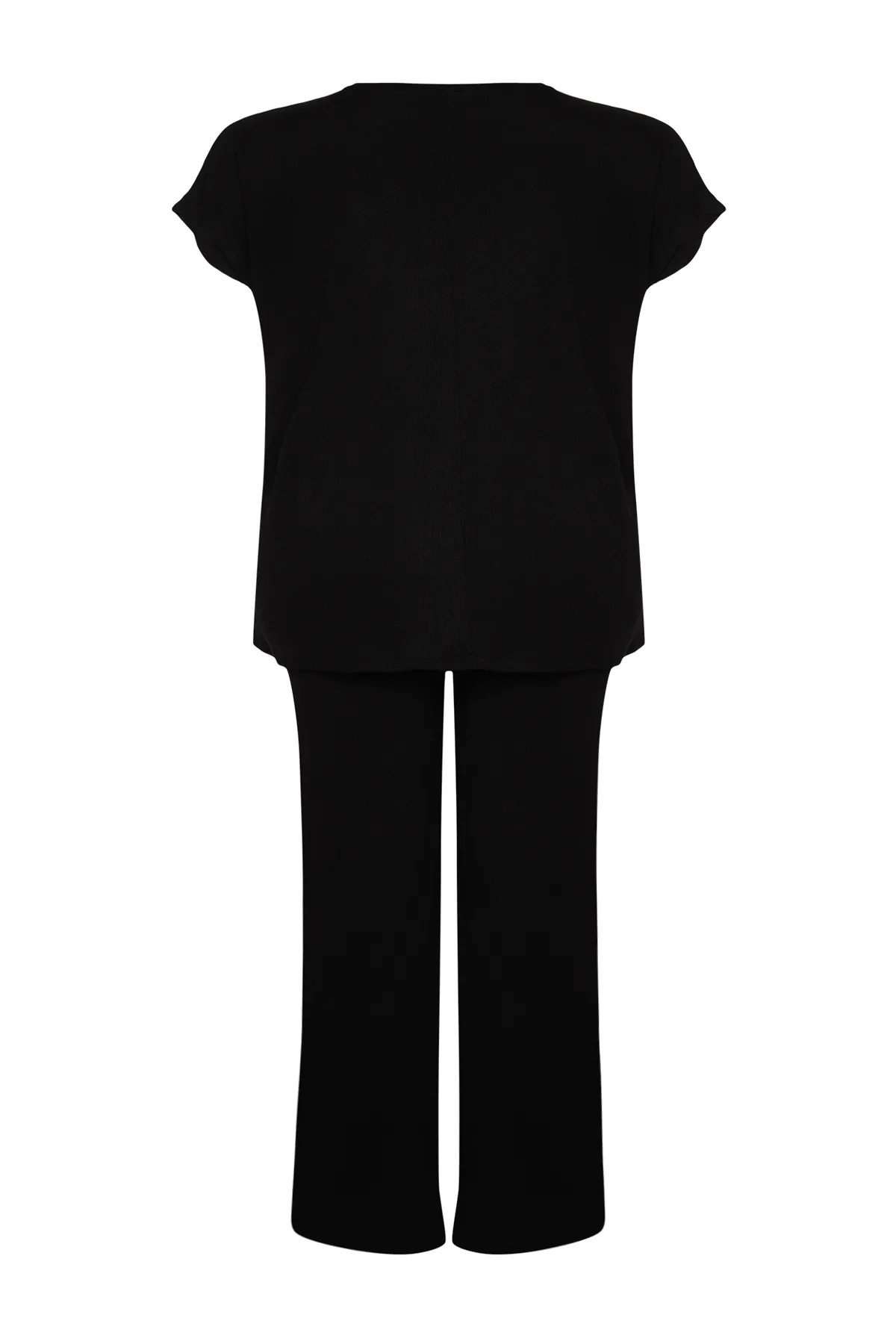 Trendyol Curve  Schwarzes T-Shirt-Hosen-Set aus gestricktem Oberteil und Unterteil TBBSS24CP00003