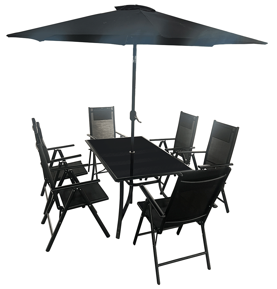 Better Home 8-tlg. Aluminium Sitzgarnitur mit Sonnenschirm schwarz