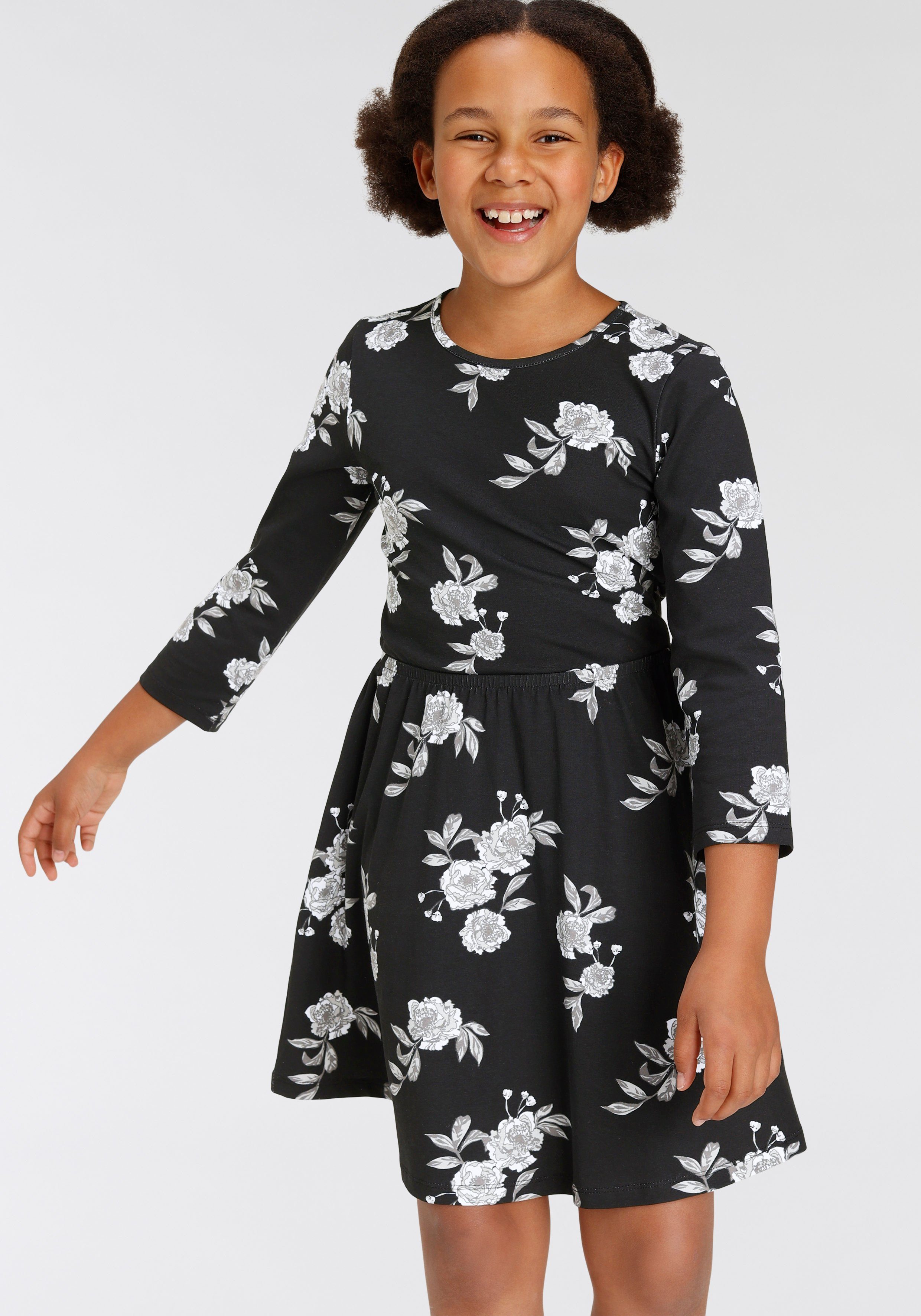 KIDSWORLD Skaterkleid 3/4 Arm, mit Blumen bedruckt
