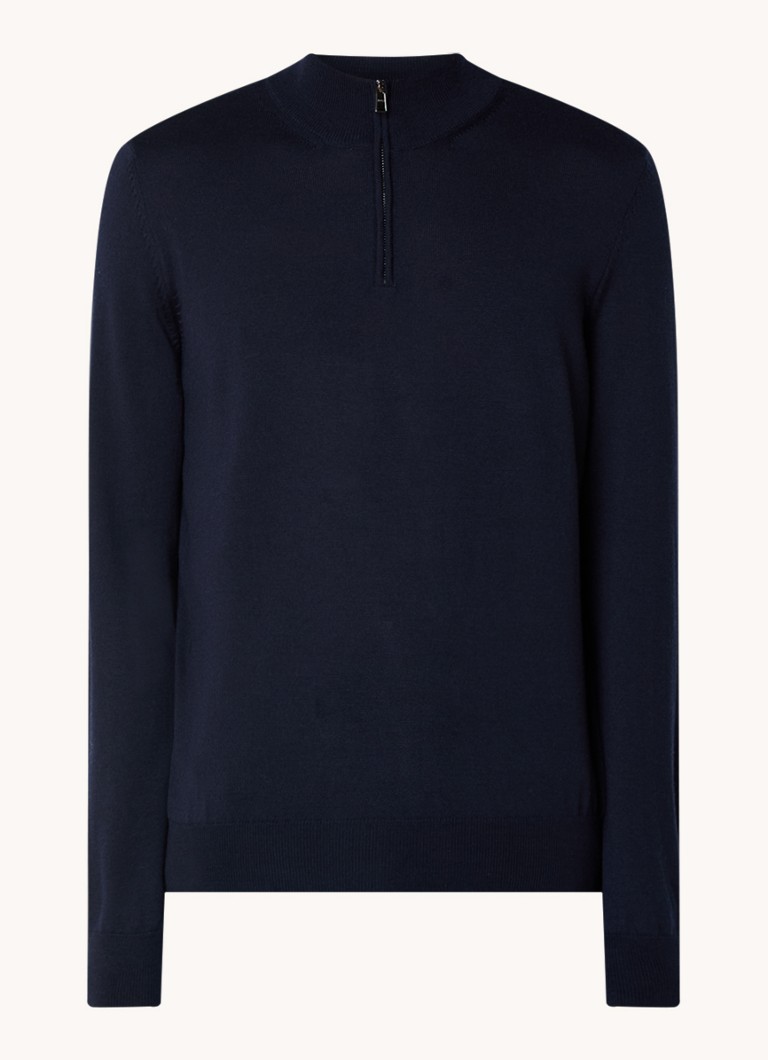 Pulover HUGO BOSS Ebenji din tricot virgin fin cu fermoar