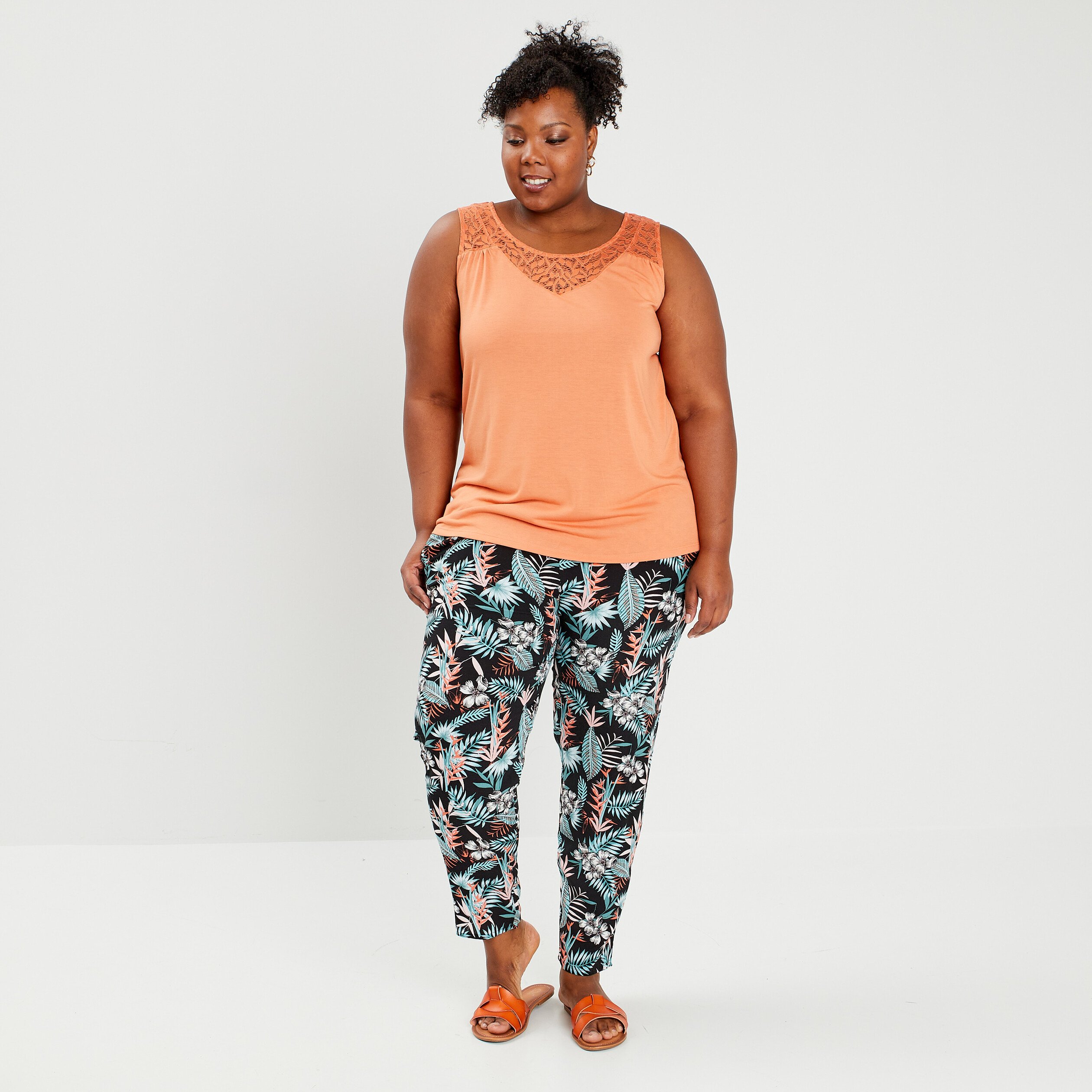 Pantalon fluide taille élastiquée noir femme grande taille | La Halle
