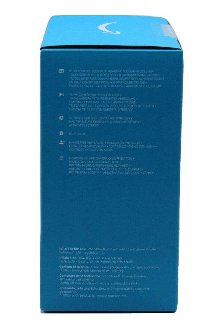 Amazon Echo Show 8 2. Generation 2021 Smart Speaker (WLAN (WiFi), Bluetooth, hochauflösender Klang, Sprachsteuerung, 13 MP Kamera, Kameraabdeckung)