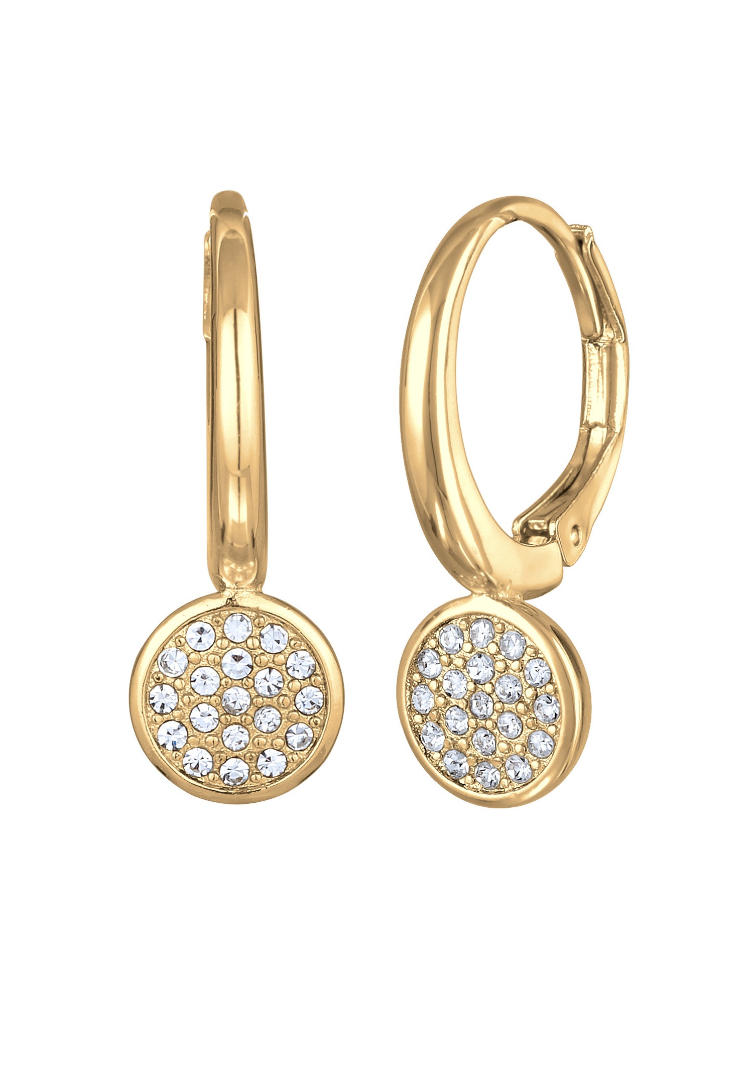 Boucles d'oreilles créoles Elli pour femmes, élégantes, couleur argent, pendentif orné de cristaux