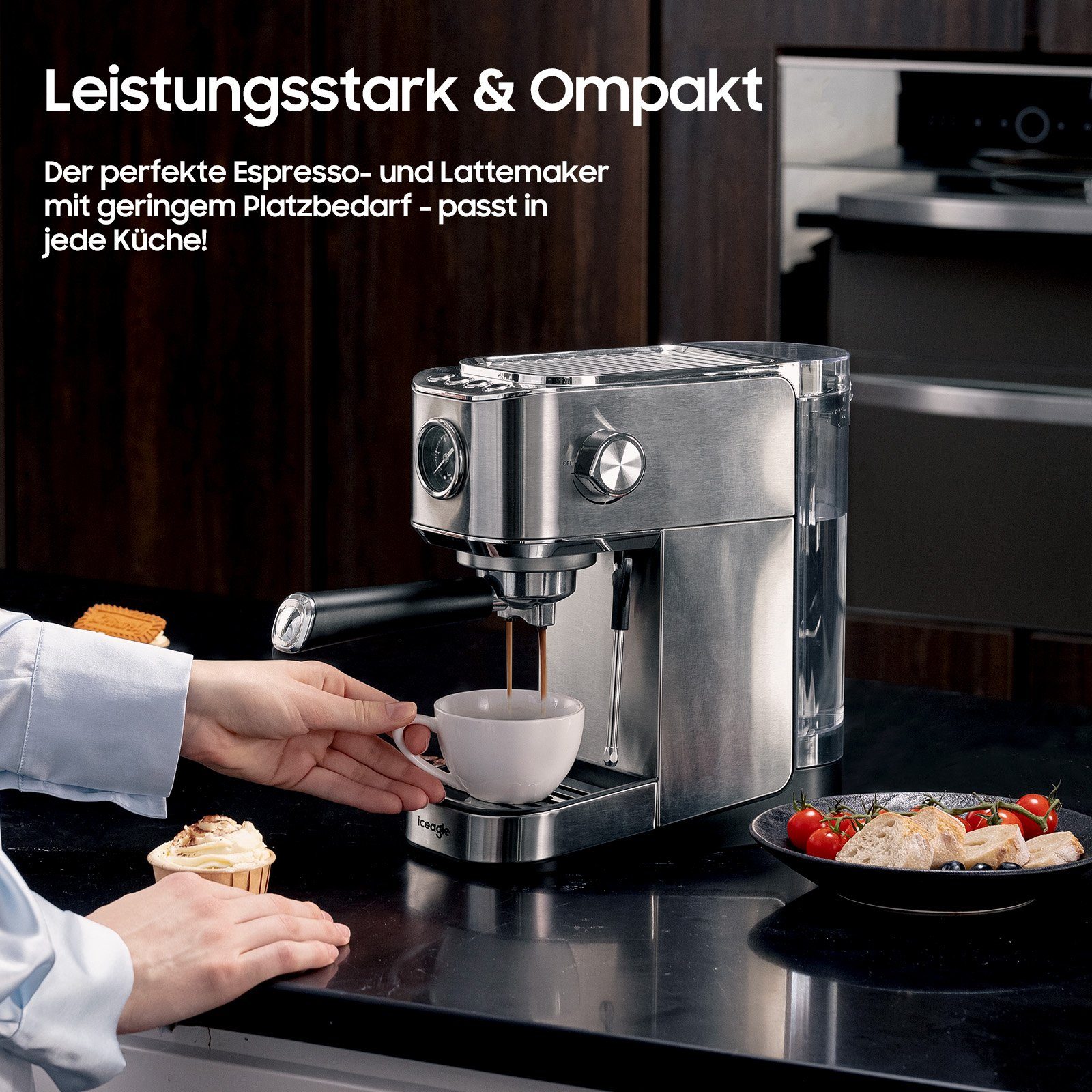 Sintech Espressomaschine Programmierbare,Zerkleinerer,1400W,Visuelles Manometer, Korbfilter, schnell 1-2 Tassen,mit Profi-Milchaufschäumer,20 Bar Hochdruckpumpe