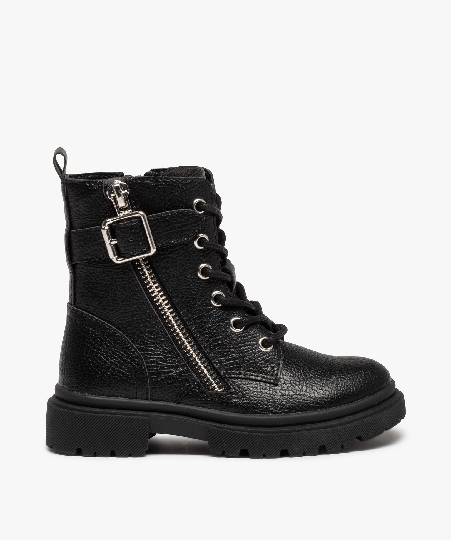 Boots fille unies style rangers à semelle crantée noir | GEMO