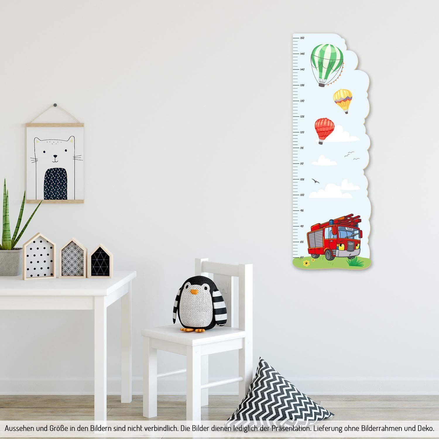 Kreative Feder Messlatte „Feuerwehrauto“ für Kinder, Messlatte fürs Kinderzimmer im Norwegian Style; Messbereich 80–150 cm