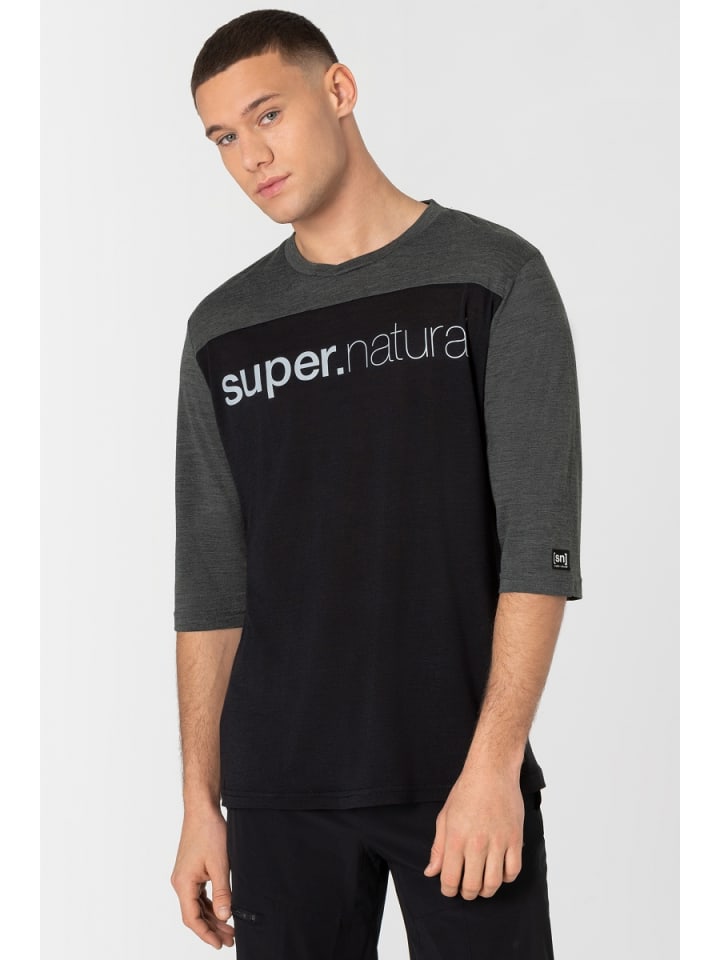 super.natural Merino T-Shirt CONTRAST 3/4 in schwarz günstig kaufen
