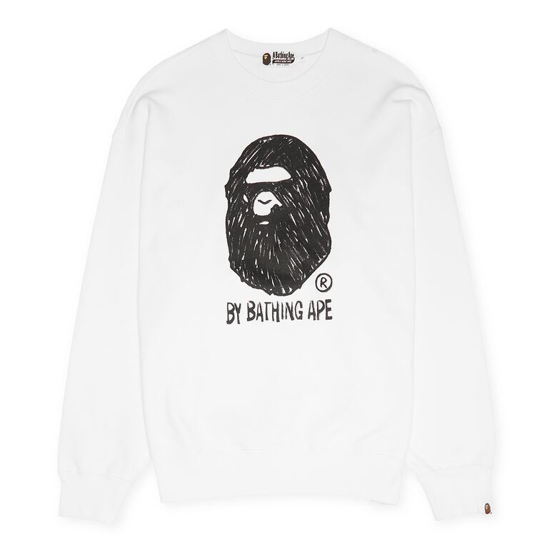 A Bathing Ape Hand Draw Ape Head Crewneck white