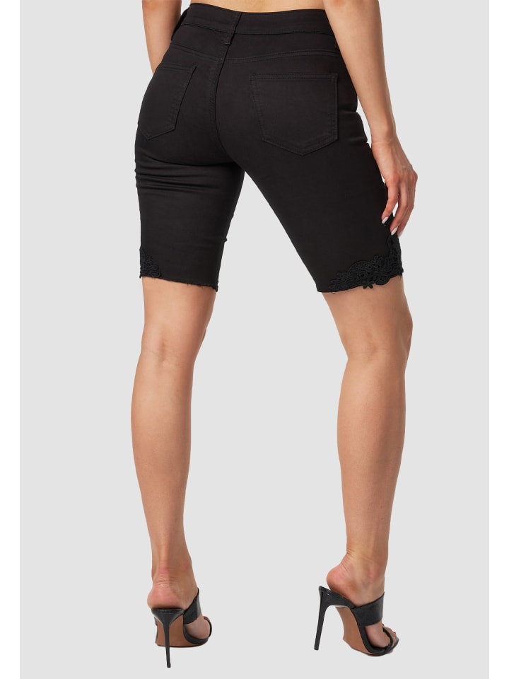 MiSS RJ High Waist Denim Jeans Shorts Bermuda Stretch Hose mit Spitze in Schwarz günstig kaufen 34