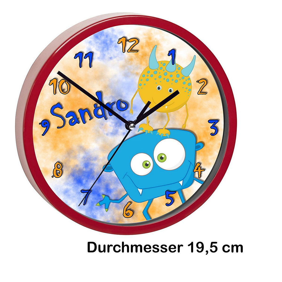 Kinder Wanduhr laufruhig personalisiert mit Name Monster