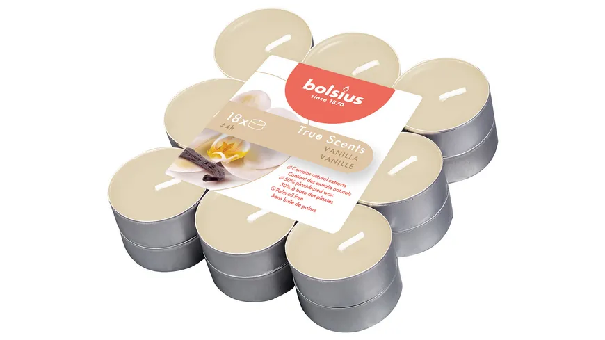 bolsius Duft-Teelichte True Scents 4h 18er Pack Vanille Vanille