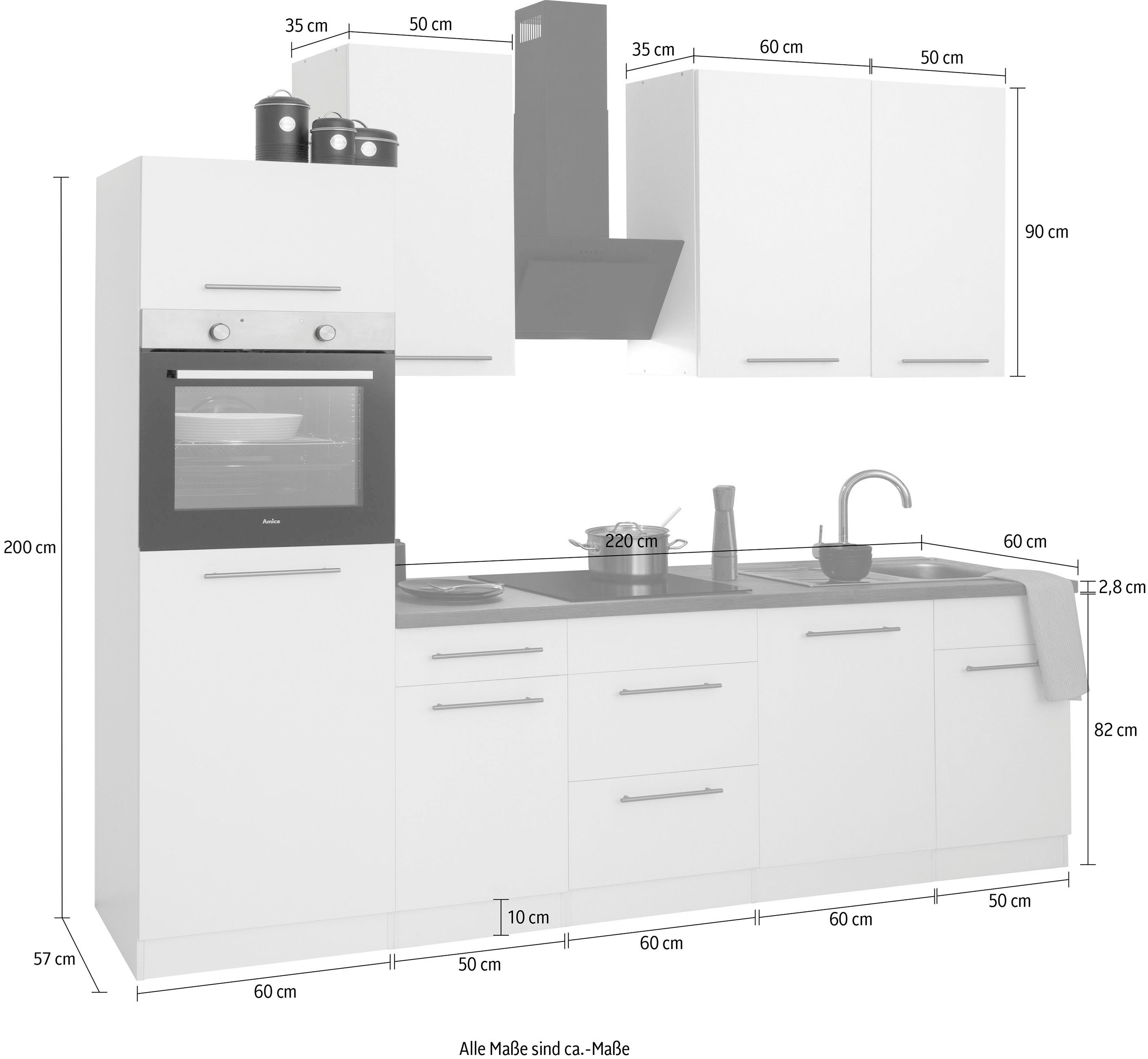 wiho Küchen Küchenzeile Unna, mit E-Geräten, Breite 280 cm