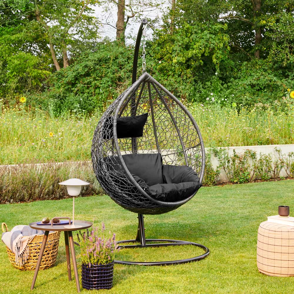 Home Deluxe Polyrattan Hängesessel CIELO - Schwarz mit Regenabdeckung