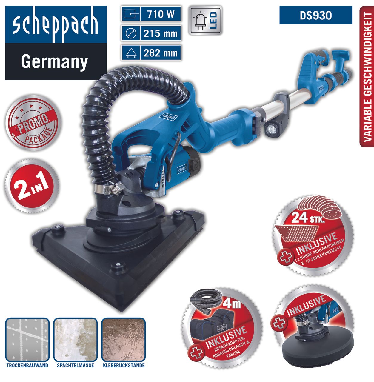 Scheppach 2in1 Wand- und Deckenschleifer DS930