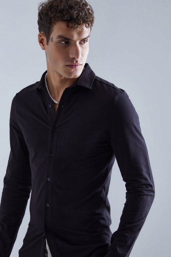 Langarm Muscle Fit Jersey-Hemd