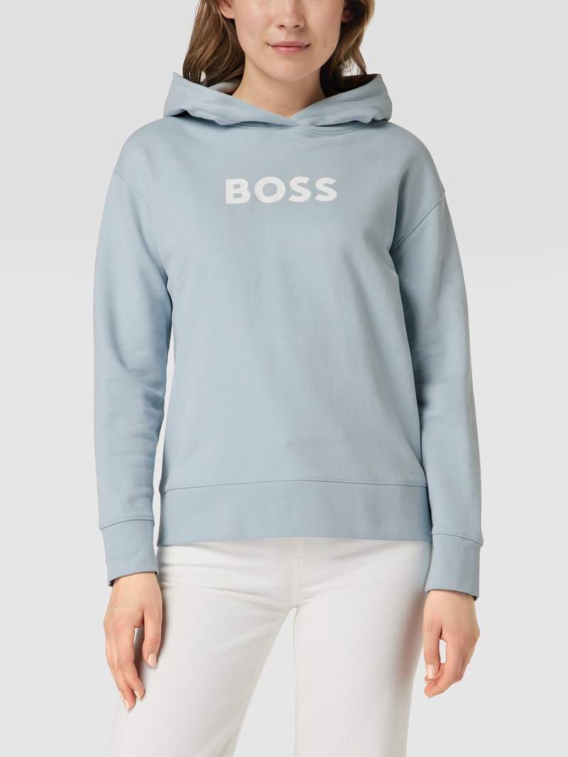 Hoodie mit Label-Print in hellblau