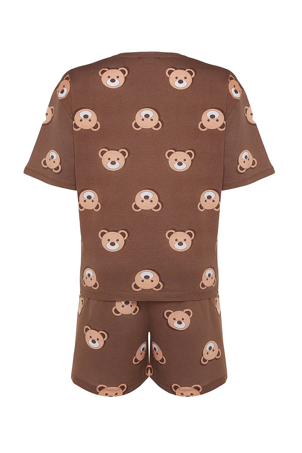 Trendyol Curve  Braunes Pyjama-Set aus Baumwollstrick mit Teddybär-Aufdruck TBBSS23AI00022