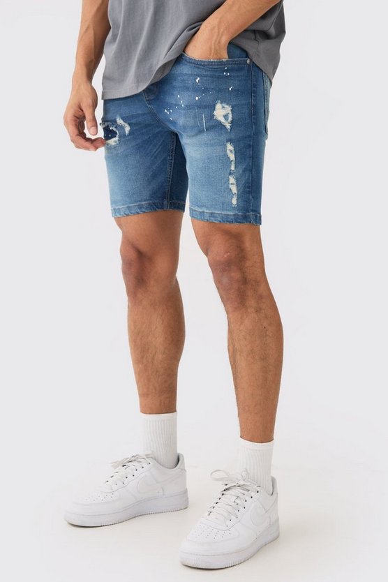 Lockere zerrissene Jeansshorts in Blau