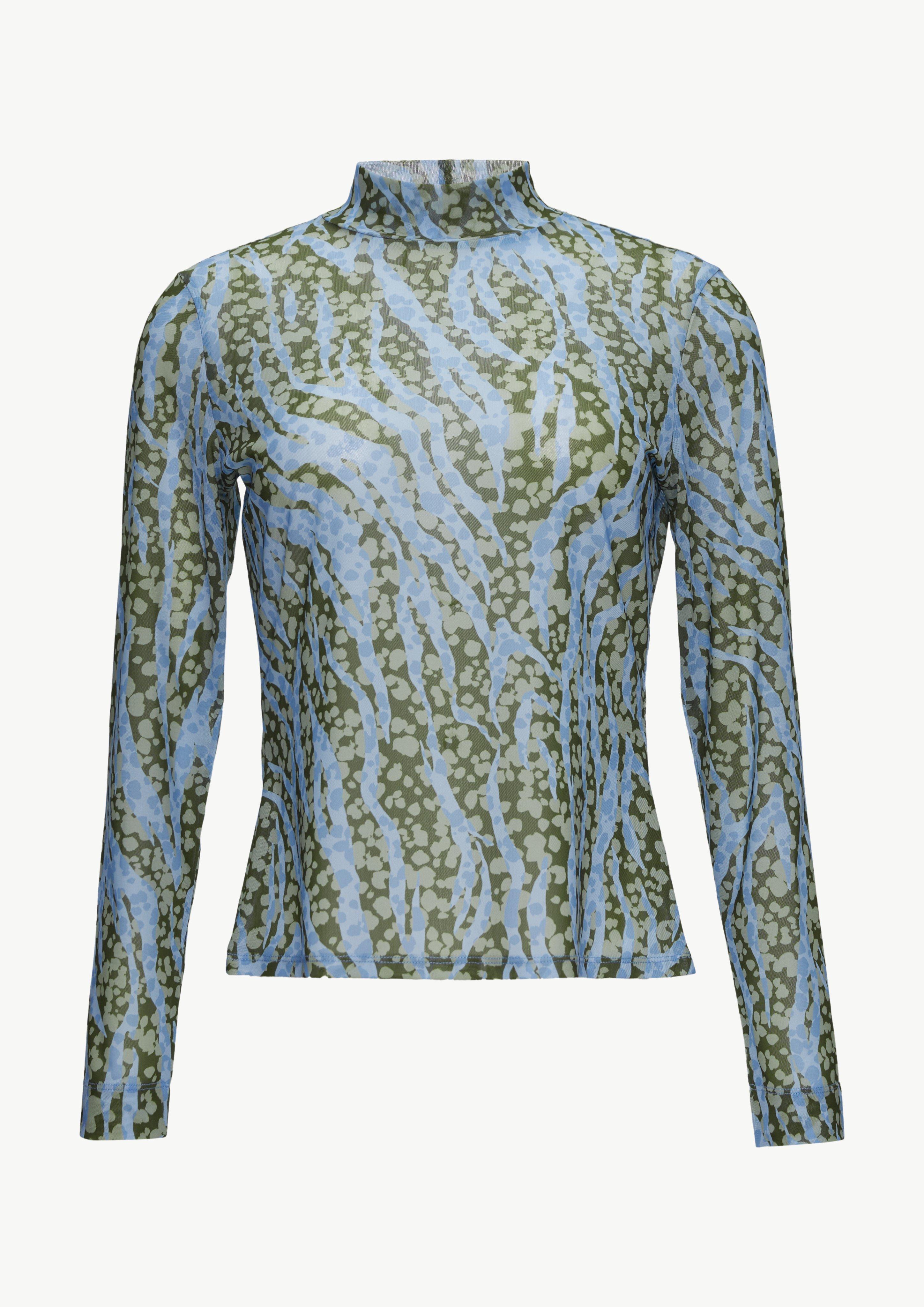 Mesh-Shirt mit Stehkragen - olivgrün