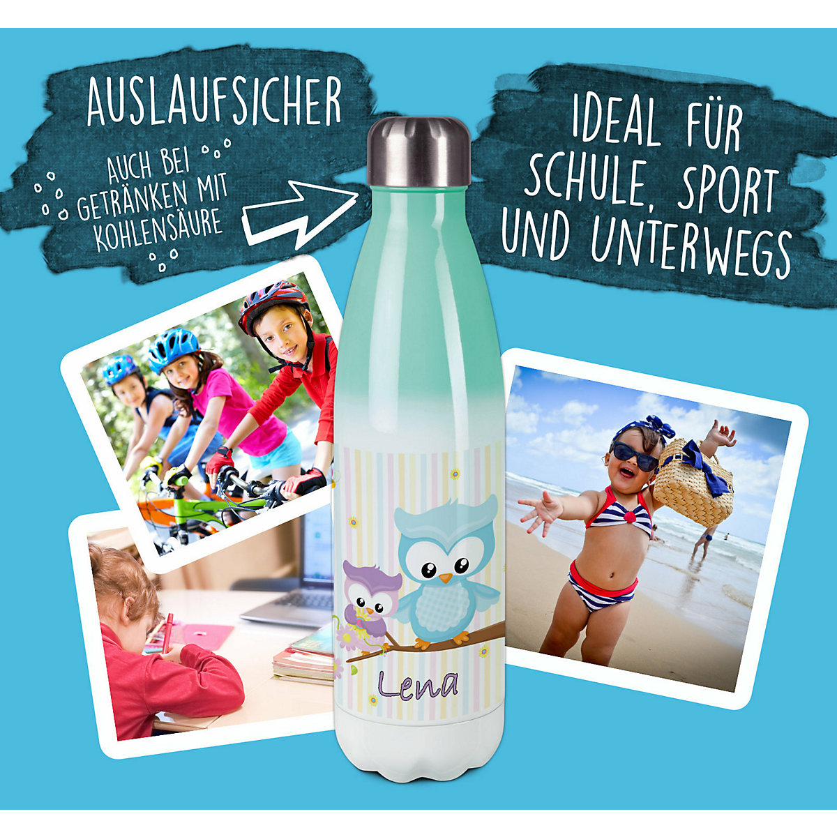 Edelstahl Kinder Thermoflasche / Trinkflasche bunt Eule Frühling Spülmaschinenfest, Auslaufsicher, Bruchfest, Doppelwandig, Für Heißgetränke geeignet, Mit Deckel, Isoliert