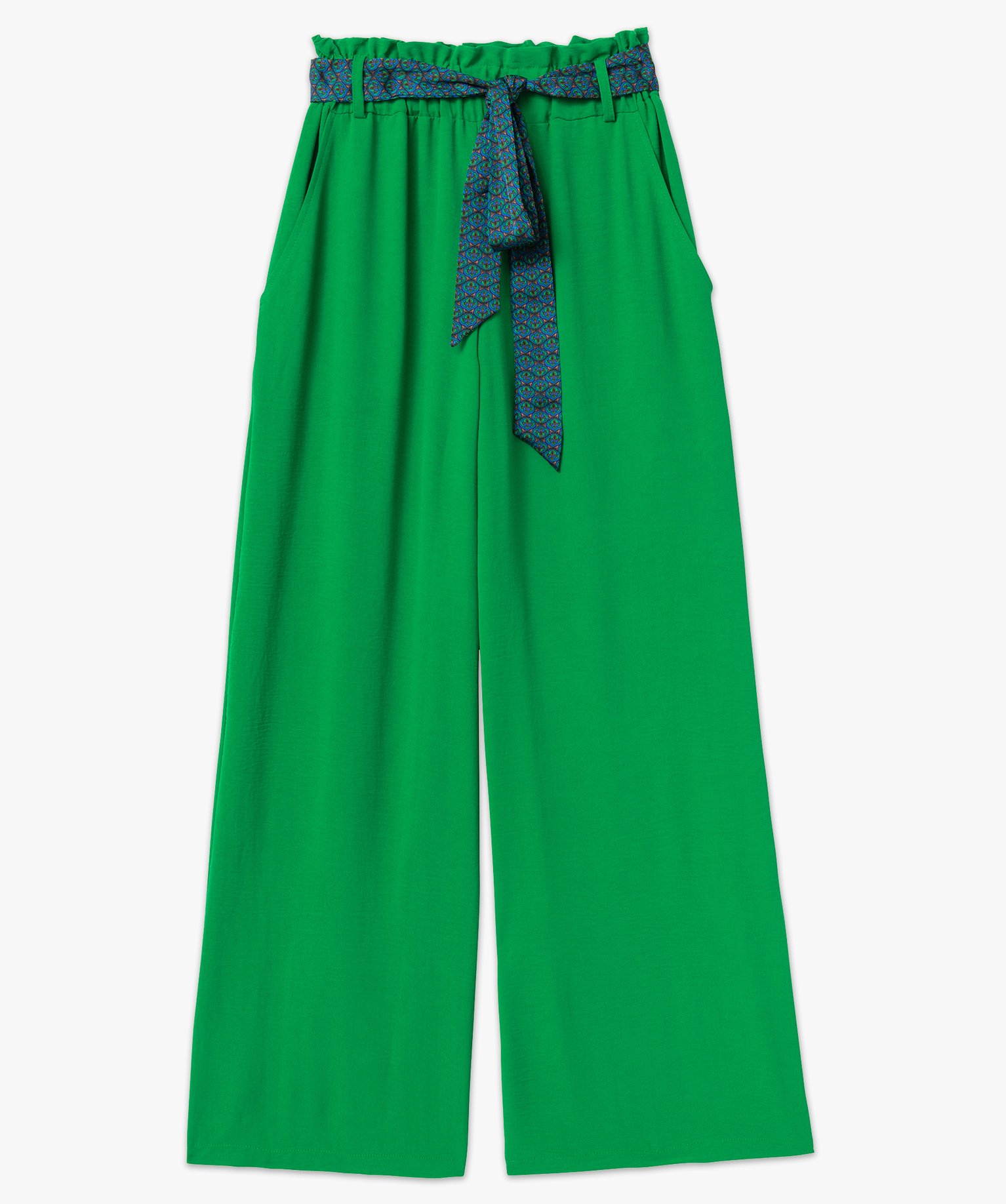 Pantalon en maille fluide avec ceinture imprimée femme vert | GEMO