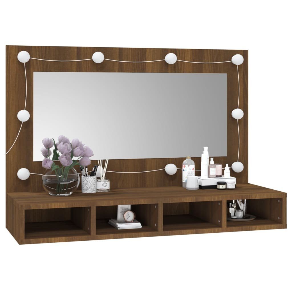 vidaXL Badezimmerspiegelschrank Spiegelschrank mit LED Braun Eiche-Optik 90x31,5x62 cm (1-St)