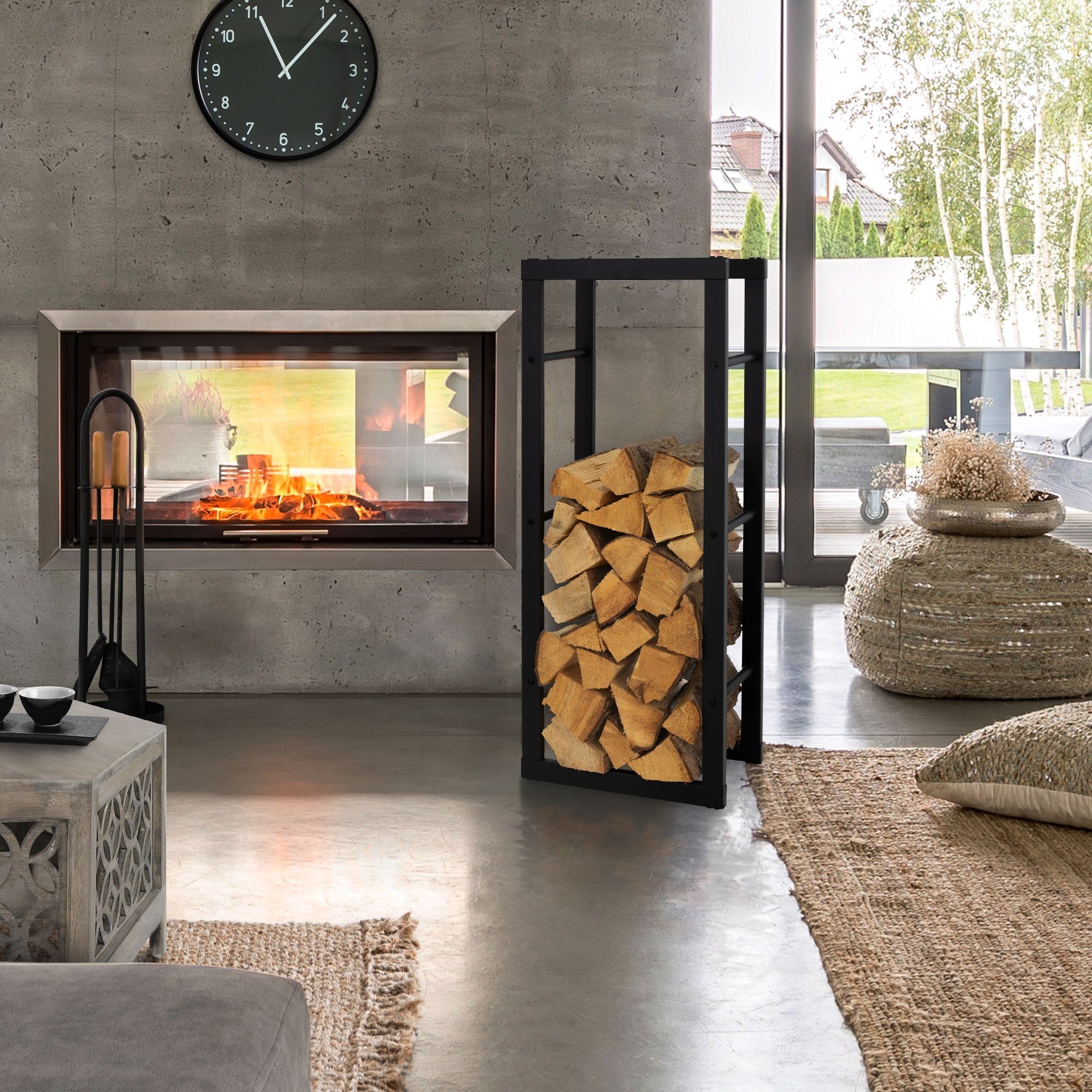 ML-DESIGN Kaminholzregal Brennholzregal Holzaufbewahrung Kaminholzständer Kaminholzhalter, BxTxH:40x25x100 cm, Schwarz 40x100x25cm rechteckig Metall Innen/Außen