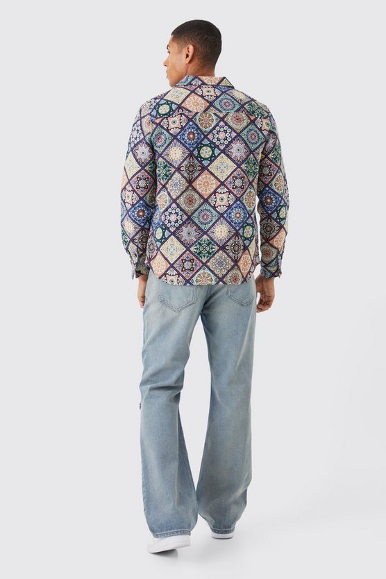 Langärmliges gemustertes Overshirt mit Reißverschluss