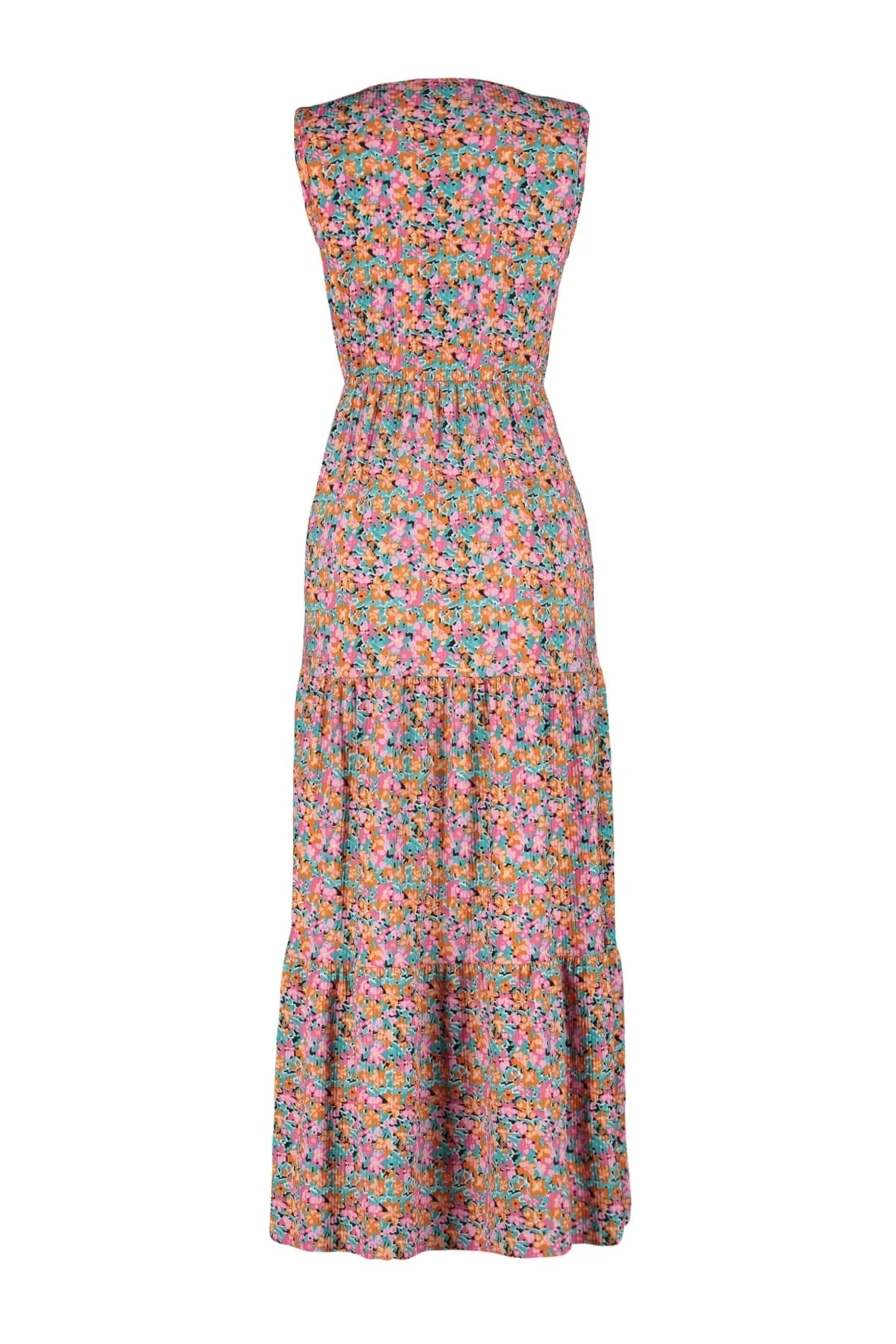 Trendyol Collection  Mehrfarbiges, floral gemustertes, ärmelloses Maxi-Strickkleid in A-Linie mit V-Ausschnitt TWOSS22EL1588