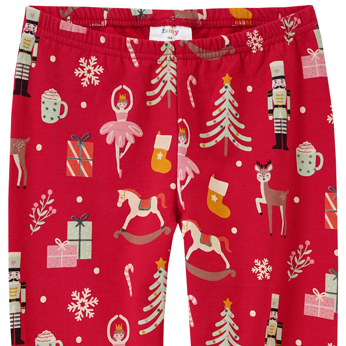 Mädchen Weihnachtsleggings mit bunten Motiven rot