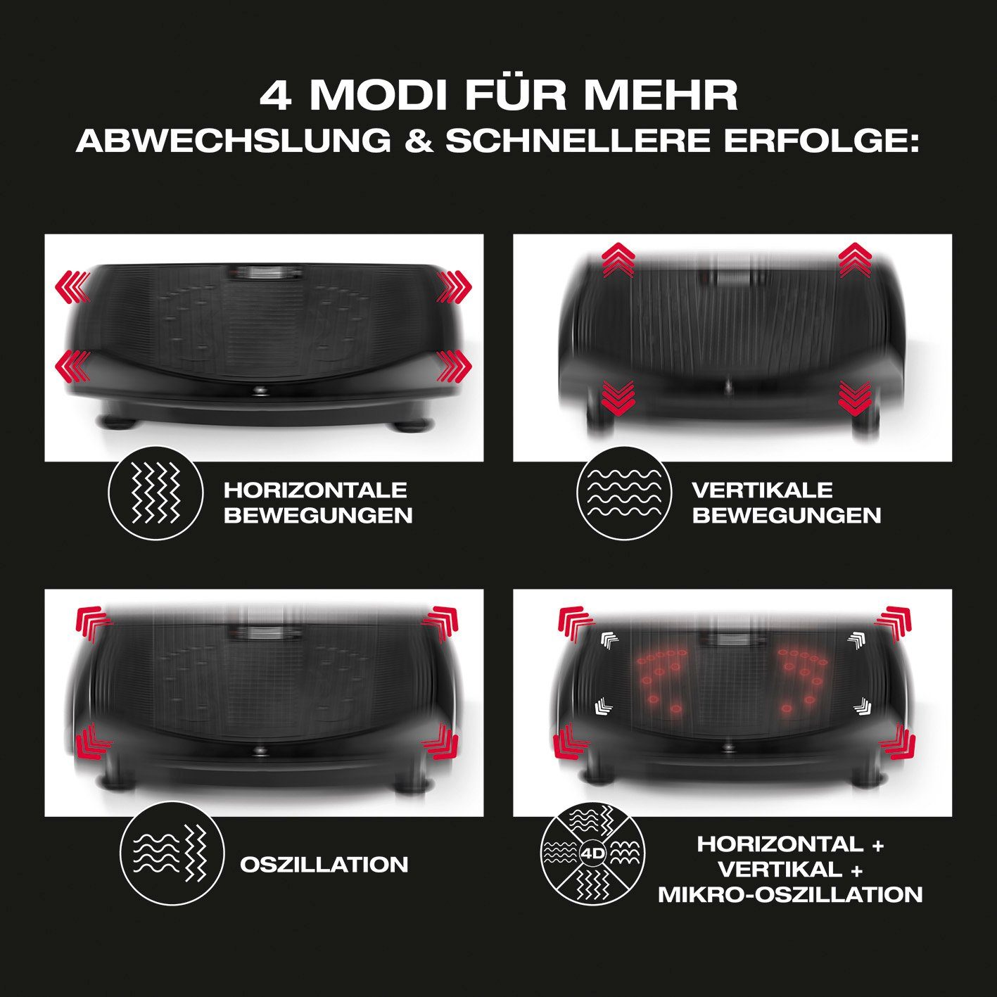 FitEngine Vibrationsplatte Ganzkörpertrainer Trainingsplatte, 4D Vibrationsplatte - 3 Modi, 60 Intensitätsstufen - schwarz