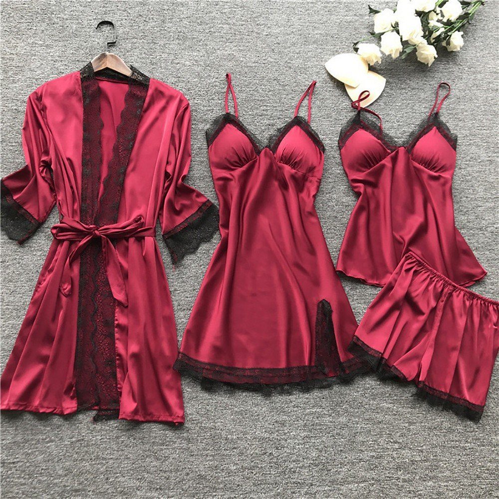 Ronner UG Pyjama Damen 4 Stück Nachthemd Shorts Schlafanzug Spitze Nachtwäsche Sexy (1 tlg)