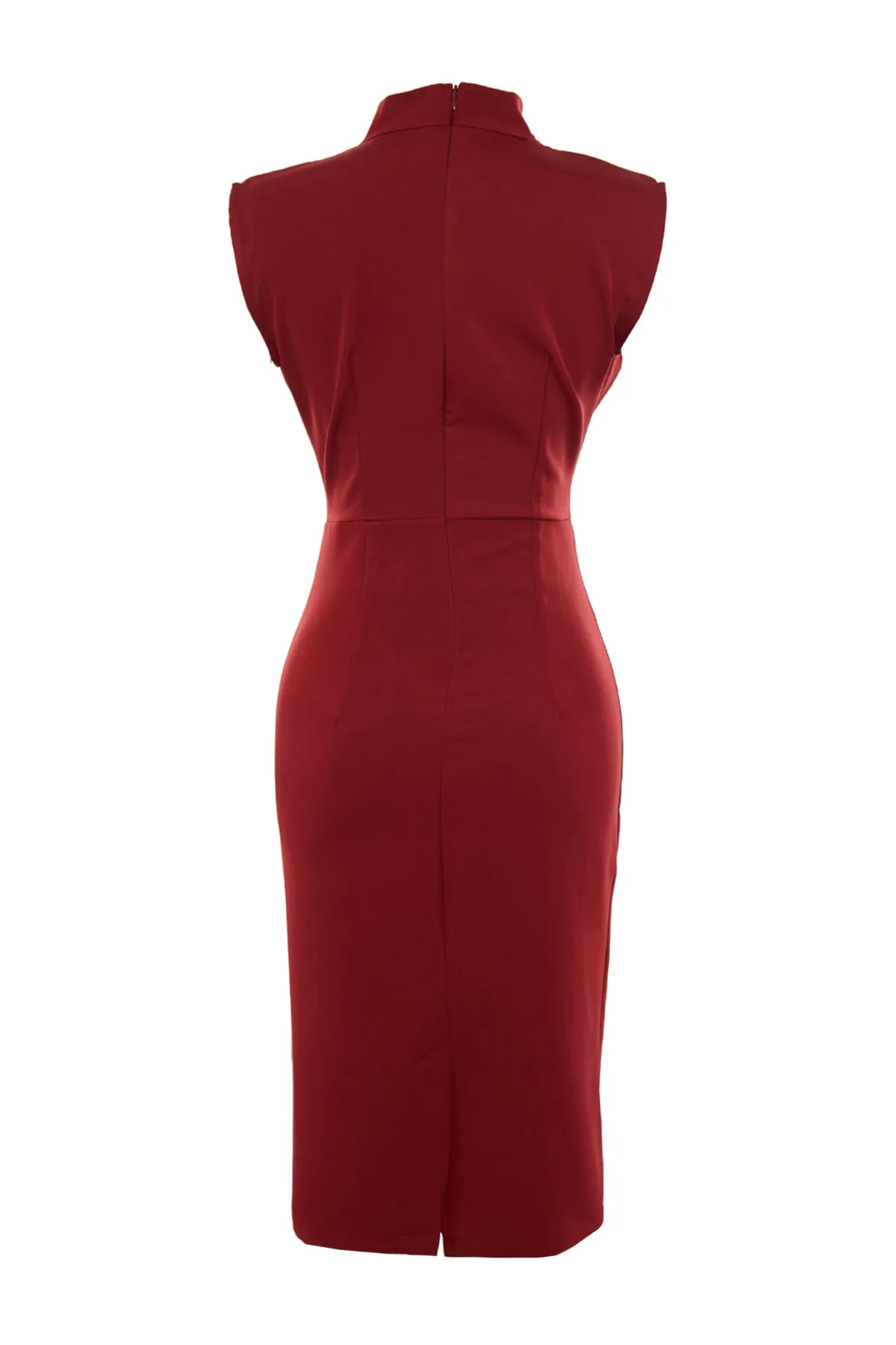 Trendyol Collection  Weinrotes Midi-Webkleid mit Stehkragen TWOAW20EL0311