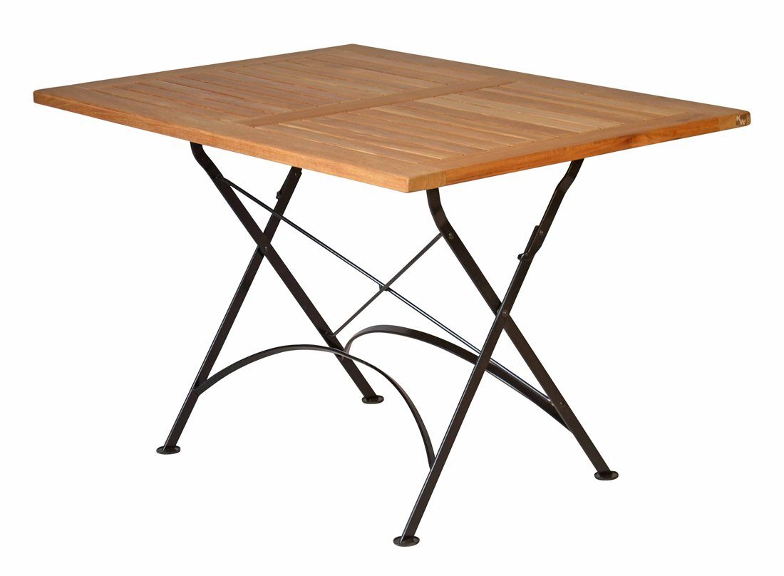 Kai Wiechmann Klapptisch Premium Teak Falttisch 120 x 80 cm als wetterfester Balkontisch, rostfreier und langlebiger Teak Eisen Gartentisch